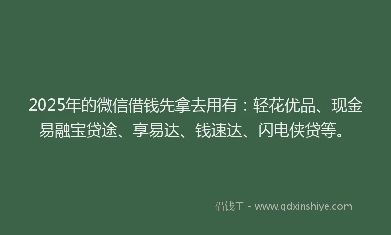 2025年的微信借钱先拿去用有：轻花优品、现金易融宝贷途、享易达、钱速达、闪电侠贷等。