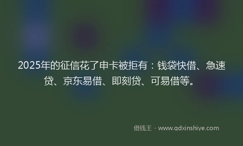 2025年的征信花了申卡被拒有：钱袋快借、急速贷、京东易借、即刻贷、可易借等。