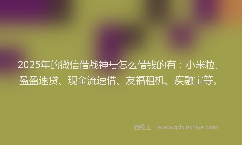 2025年的微信借战神号怎么借钱的有：小米粒、盈盈速贷、现金流速借、友福租机、疾融宝等。