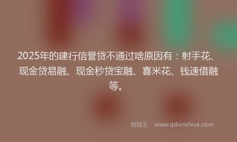 2025年的建行信誉贷不通过啥原因有：射手花、现金贷易融、现金秒贷宝融、喜米花、钱速借融等。