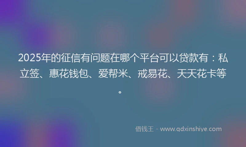 2025年的征信有问题在哪个平台可以贷款有：私立签、惠花钱包、爱帮米、戒易花、天天花卡等。