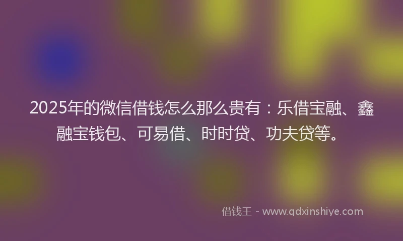 2025年的微信借钱怎么那么贵有：乐借宝融、鑫融宝钱包、可易借、时时贷、功夫贷等。