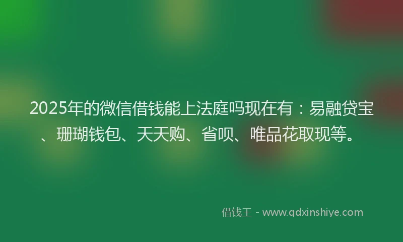 2025年的微信借钱能上法庭吗现在有：易融贷宝、珊瑚钱包、天天购、省呗、唯品花取现等。