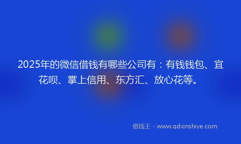 2025年的微信借钱有哪些公司有：有钱钱包、宜花呗、掌上信用、东方汇、放心花等。