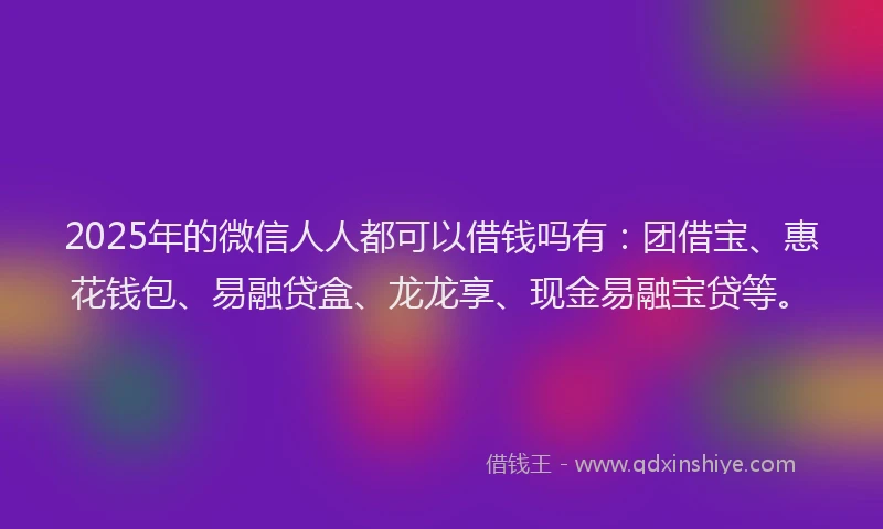 2025年的微信人人都可以借钱吗有：团借宝、惠花钱包、易融贷盒、龙龙享、现金易融宝贷等。