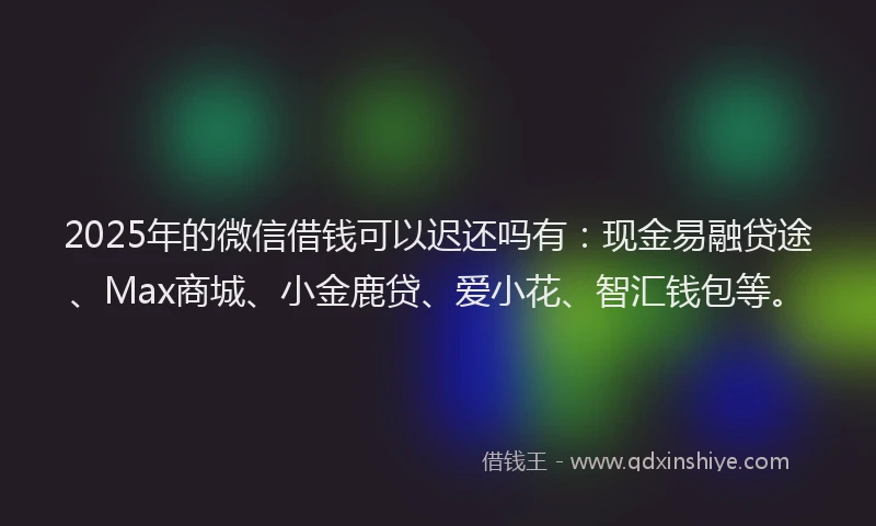 2025年的微信借钱可以迟还吗有：现金易融贷途、Max商城、小金鹿贷、爱小花、智汇钱包等。