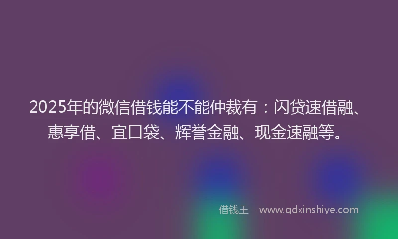 2025年的微信借钱能不能仲裁有：闪贷速借融、惠享借、宜口袋、辉誉金融、现金速融等。