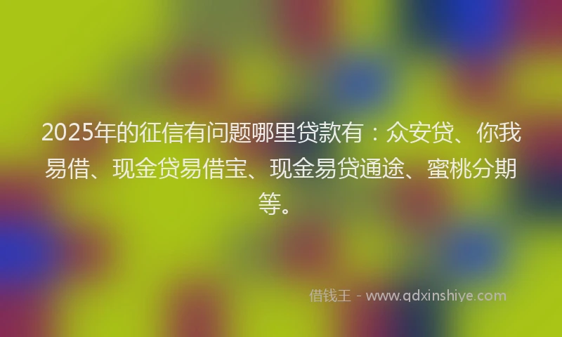 2025年的征信有问题哪里贷款有：众安贷、你我易借、现金贷易借宝、现金易贷通途、蜜桃分期等。