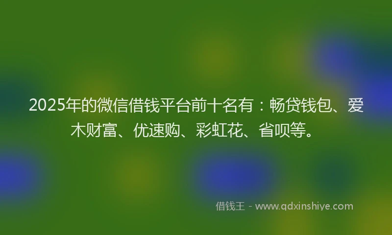2025年的微信借钱平台前十名有：畅贷钱包、爱木财富、优速购、彩虹花、省呗等。
