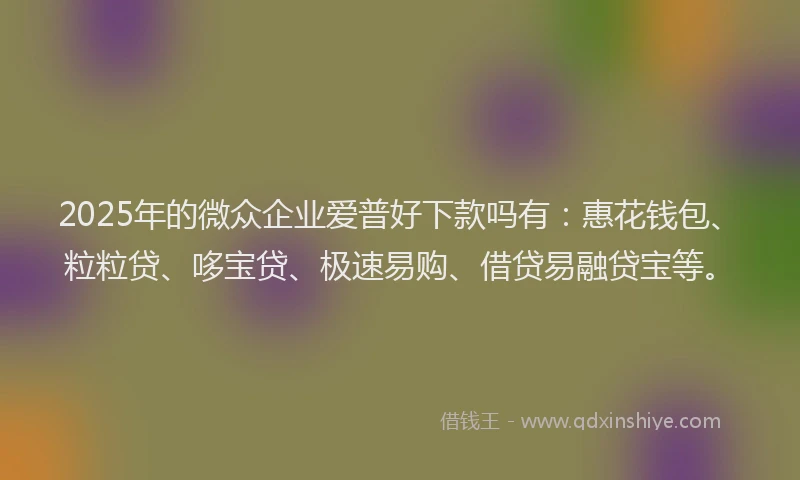 2025年的微众企业爱普好下款吗有：惠花钱包、粒粒贷、哆宝贷、极速易购、借贷易融贷宝等。