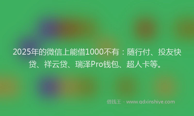 2025年的微信上能借1000不有：随行付、投友快贷、祥云贷、瑞泽Pro钱包、超人卡等。