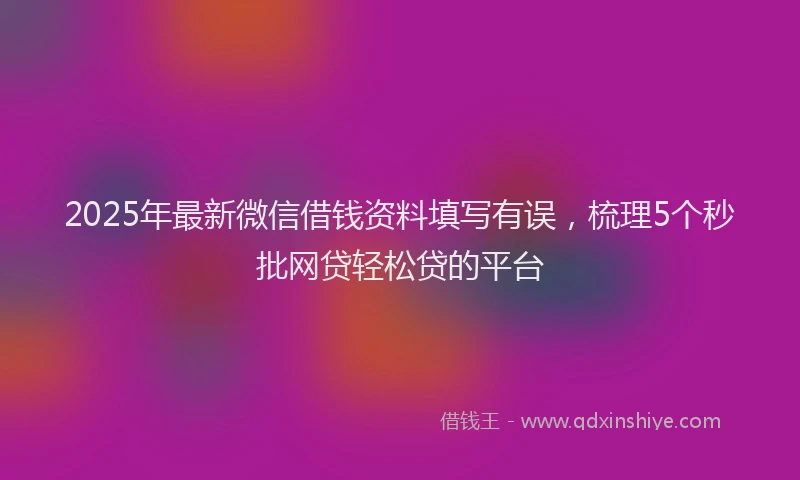 2025年最新微信借钱资料填写有误，梳理5个秒批网贷轻松贷的平台