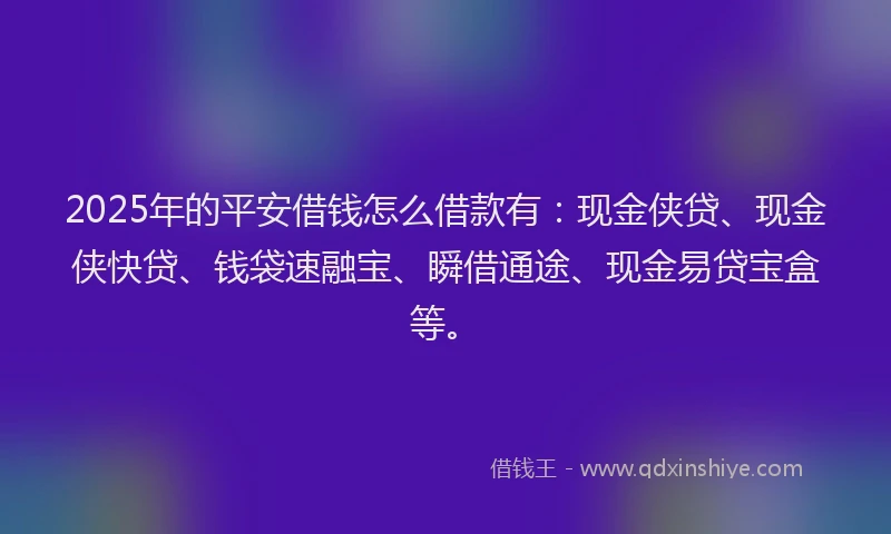 2025年的平安借钱怎么借款有：现金侠贷、现金侠快贷、钱袋速融宝、瞬借通途、现金易贷宝盒等。