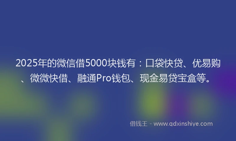 2025年的微信借5000块钱有：口袋快贷、优易购、微微快借、融通Pro钱包、现金易贷宝盒等。