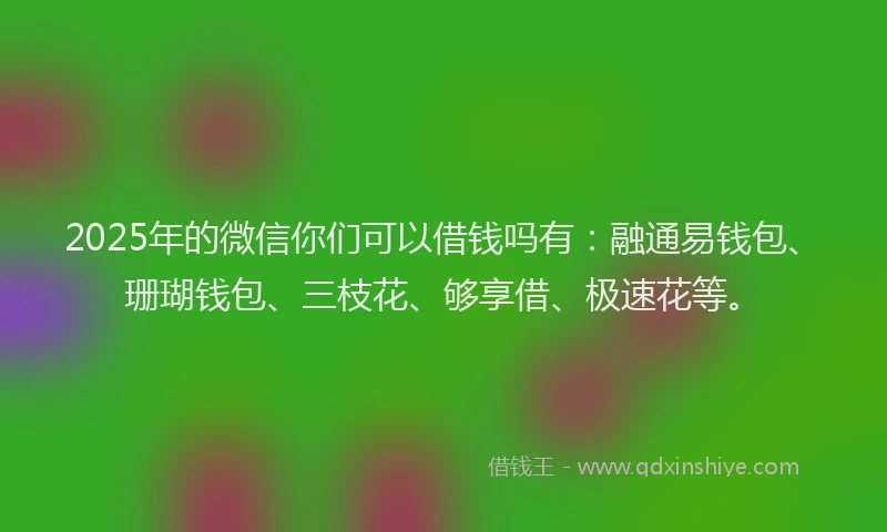 2025年的微信你们可以借钱吗有：融通易钱包、珊瑚钱包、三枝花、够享借、极速花等。