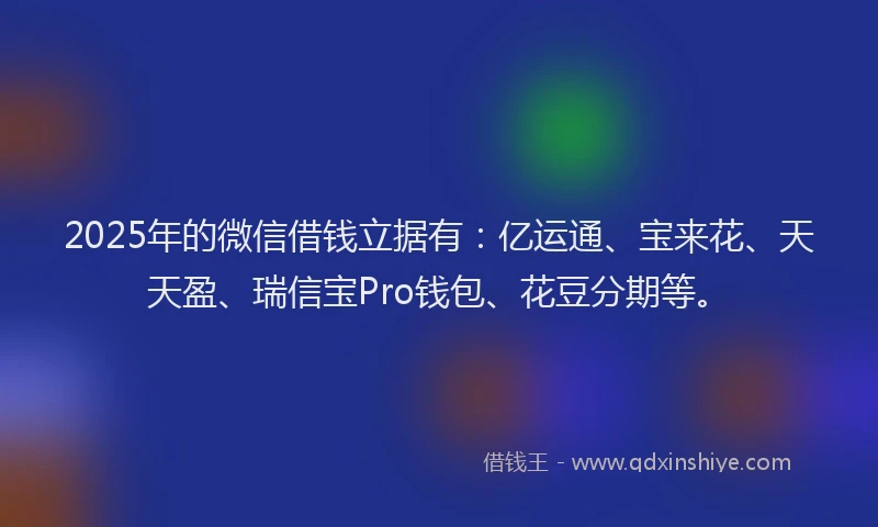 2025年的微信借钱立据有：亿运通、宝来花、天天盈、瑞信宝Pro钱包、花豆分期等。