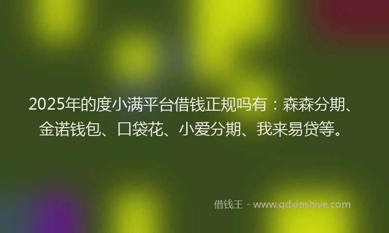 2025年的度小满平台借钱正规吗有：森森分期、金诺钱包、口袋花、小爱分期、我来易贷等。