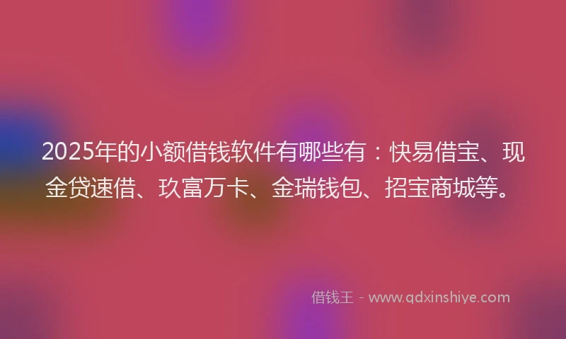 2025年的小额借钱软件有哪些有：快易借宝、现金贷速借、玖富万卡、金瑞钱包、招宝商城等。