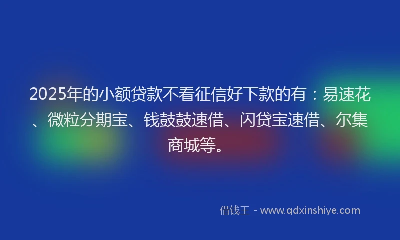 2025年的小额贷款不看征信好下款的有：易速花、微粒分期宝、钱鼓鼓速借、闪贷宝速借、尔集商城等。