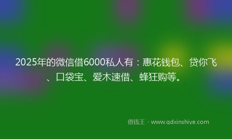 2025年的微信借6000私人有：惠花钱包、贷你飞、口袋宝、爱木速借、蜂狂购等。