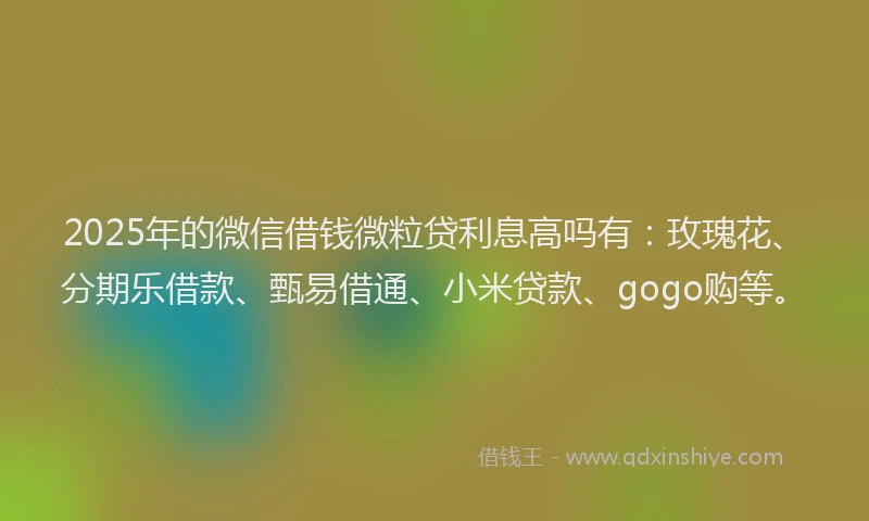 2025年的微信借钱微粒贷利息高吗有：玫瑰花、分期乐借款、甄易借通、小米贷款、gogo购等。