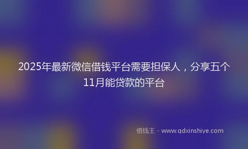 2025年最新微信借钱平台需要担保人，分享五个11月能贷款的平台