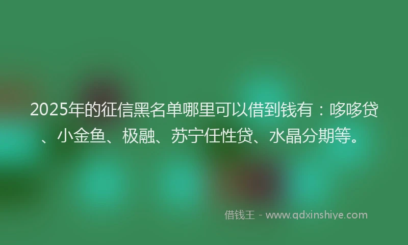 2025年的征信黑名单哪里可以借到钱有：哆哆贷、小金鱼、极融、苏宁任性贷、水晶分期等。