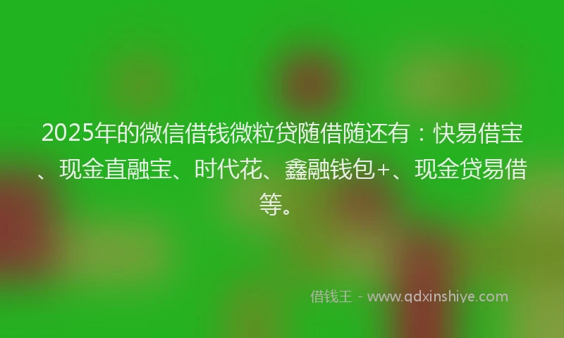 2025年的微信借钱微粒贷随借随还有：快易借宝、现金直融宝、时代花、鑫融钱包+、现金贷易借等。