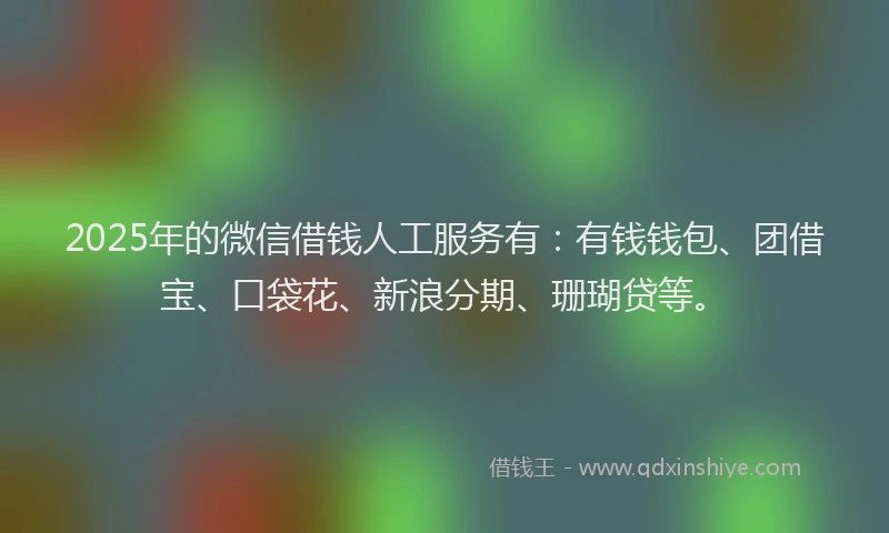 2025年的微信借钱人工服务有：有钱钱包、团借宝、口袋花、新浪分期、珊瑚贷等。