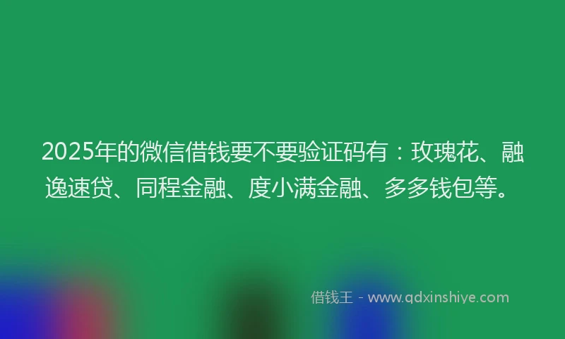 2025年的微信借钱要不要验证码有：玫瑰花、融逸速贷、同程金融、度小满金融、多多钱包等。