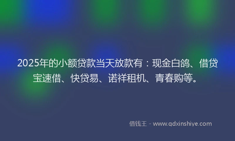 2025年的小额贷款当天放款有:现金白鸽、借贷宝速借、快贷易、诺祥租机、青春购等。