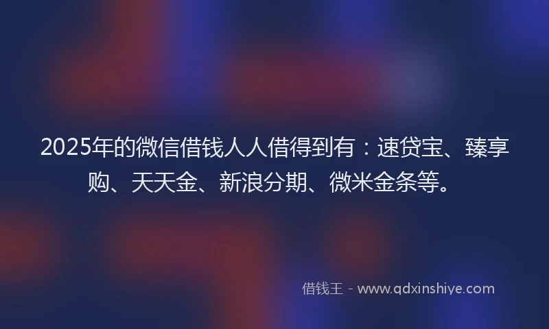 2025年的微信借钱人人借得到有：速贷宝、臻享购、天天金、新浪分期、微米金条等。