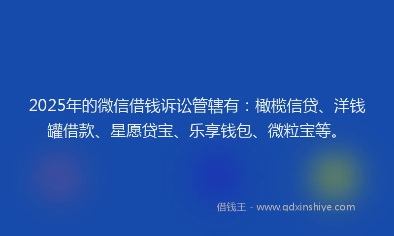 2025年的微信借钱诉讼管辖有：橄榄信贷、洋钱罐借款、星愿贷宝、乐享钱包、微粒宝等。