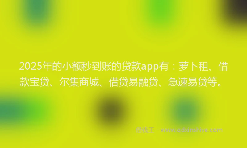 2025年的小额秒到账的贷款app有：萝卜租、借款宝贷、尔集商城、借贷易融贷、急速易贷等。