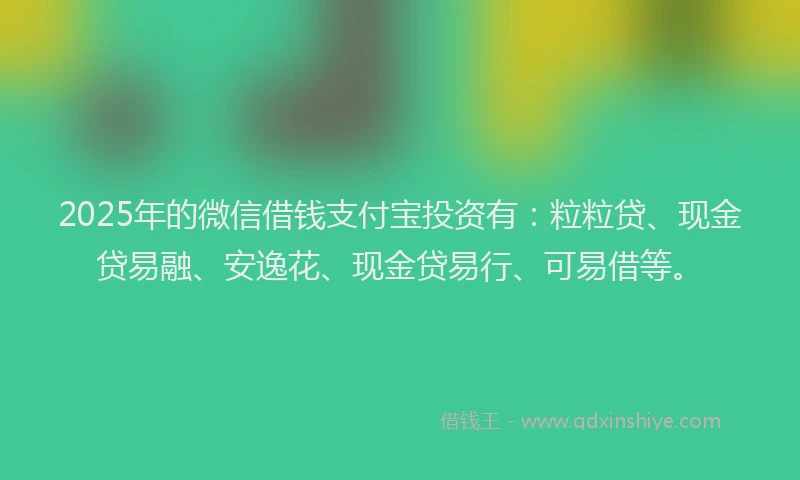 2025年的微信借钱支付宝投资有：粒粒贷、现金贷易融、安逸花、现金贷易行、可易借等。