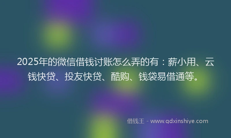 2025年的微信借钱讨账怎么弄的有：薪小用、云钱快贷、投友快贷、酷购、钱袋易借通等。