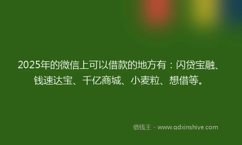 2025年的微信上可以借款的地方有：闪贷宝融、钱速达宝、千亿商城、小麦粒、想借等。