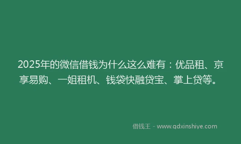 2025年的微信借钱为什么这么难有：优品租、京享易购、一姐租机、钱袋快融贷宝、掌上贷等。