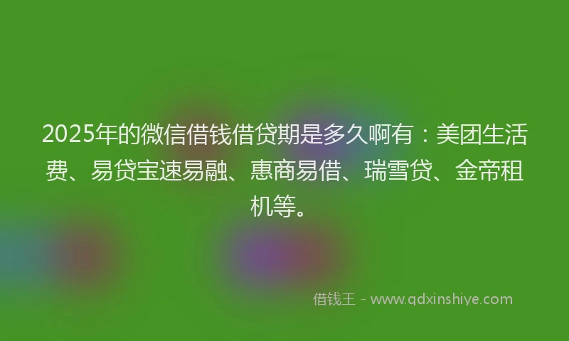 2025年的微信借钱借贷期是多久啊有：美团生活费、易贷宝速易融、惠商易借、瑞雪贷、金帝租机等。