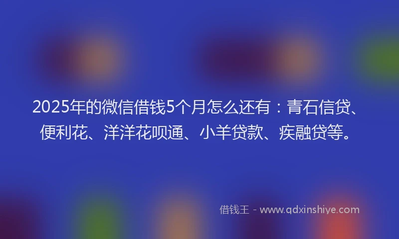 2025年的微信借钱5个月怎么还有：青石信贷、便利花、洋洋花呗通、小羊贷款、疾融贷等。