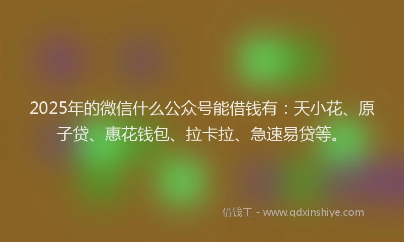 2025年的微信什么公众号能借钱有：天小花、原子贷、惠花钱包、拉卡拉、急速易贷等。