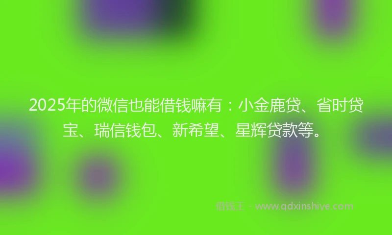 2025年的微信也能借钱嘛有：小金鹿贷、省时贷宝、瑞信钱包、新希望、星辉贷款等。