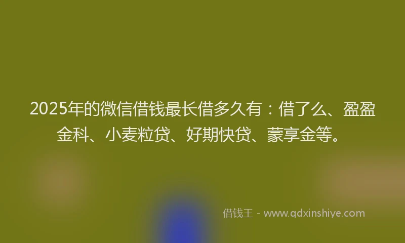 2025年的微信借钱最长借多久有：借了么、盈盈金科、小麦粒贷、好期快贷、蒙享金等。