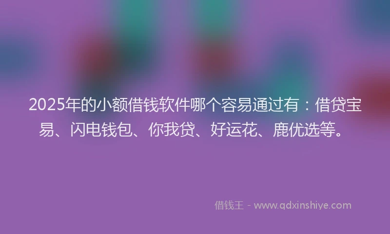 2025年的小额借钱软件哪个容易通过有：借贷宝易、闪电钱包、你我贷、好运花、鹿优选等。