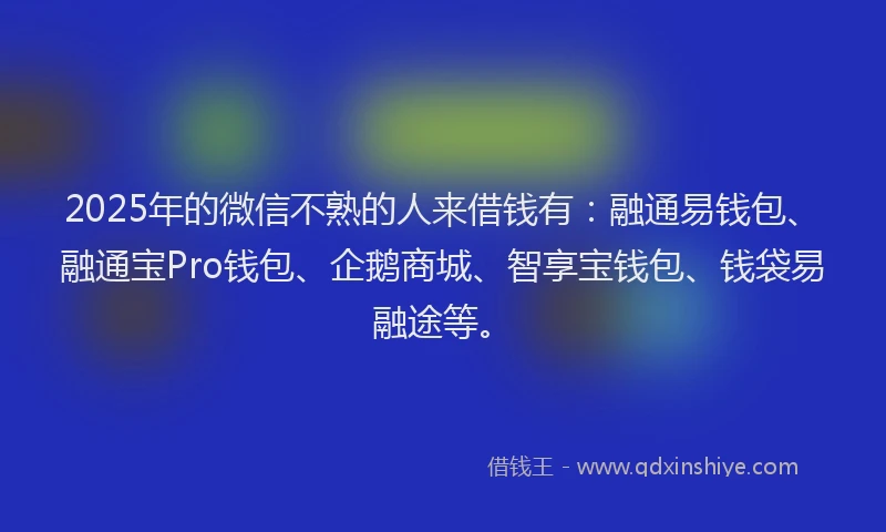 2025年的微信不熟的人来借钱有：融通易钱包、融通宝Pro钱包、企鹅商城、智享宝钱包、钱袋易融途等。