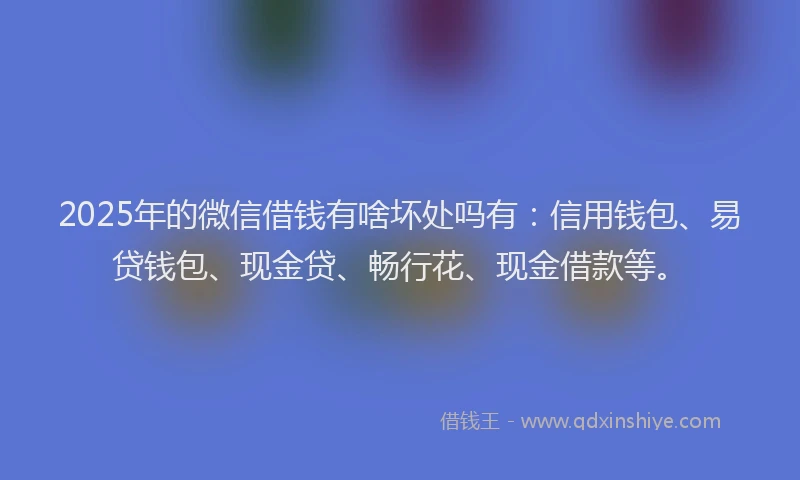 2025年的微信借钱有啥坏处吗有：信用钱包、易贷钱包、现金贷、畅行花、现金借款等。