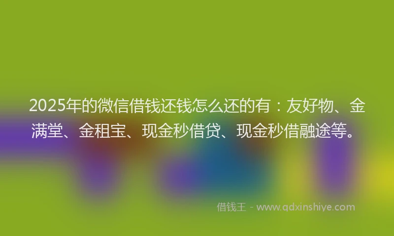 2025年的微信借钱还钱怎么还的有：友好物、金满堂、金租宝、现金秒借贷、现金秒借融途等。