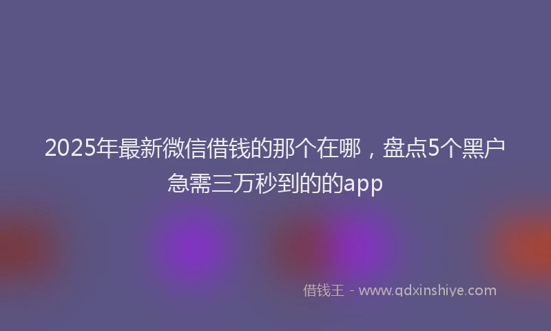 2025年最新微信借钱的那个在哪，盘点5个黑户急需三万秒到的的app