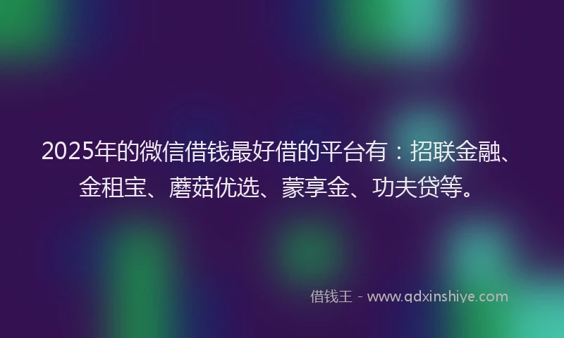 2025年的微信借钱最好借的平台有：招联金融、金租宝、蘑菇优选、蒙享金、功夫贷等。