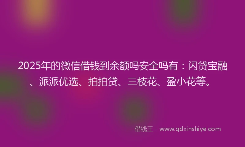 2025年的微信借钱到余额吗安全吗有：闪贷宝融、派派优选、拍拍贷、三枝花、盈小花等。
